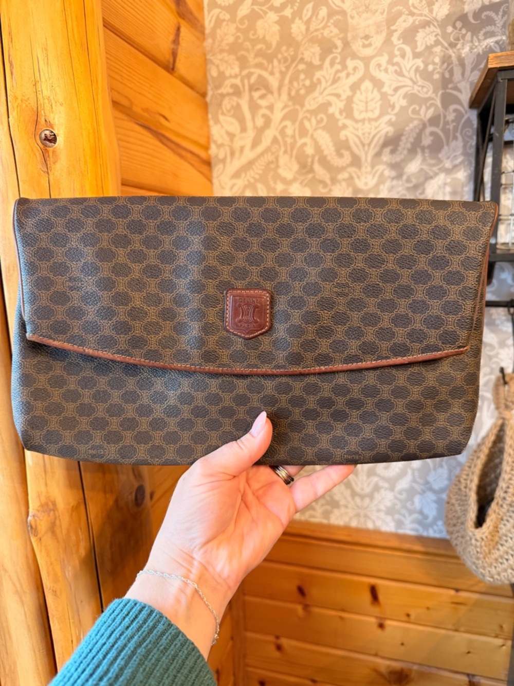 Celine Macadam Vintage Foldover Clutch Leather Trim & Interior Coated Canvas EUC